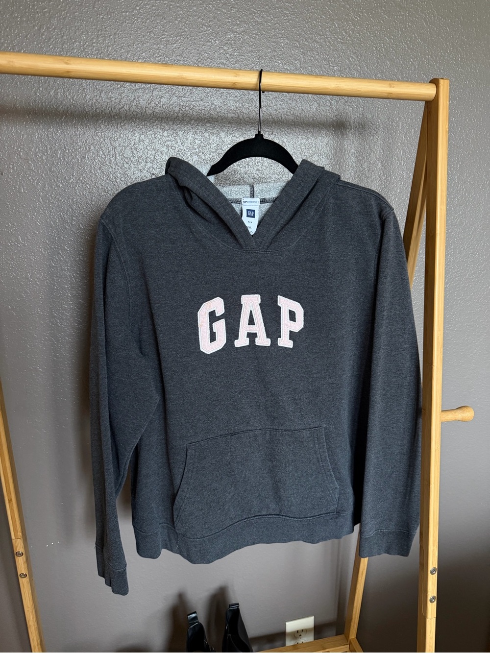 GAP Charcoal Hoodie with Pale Pink Logo